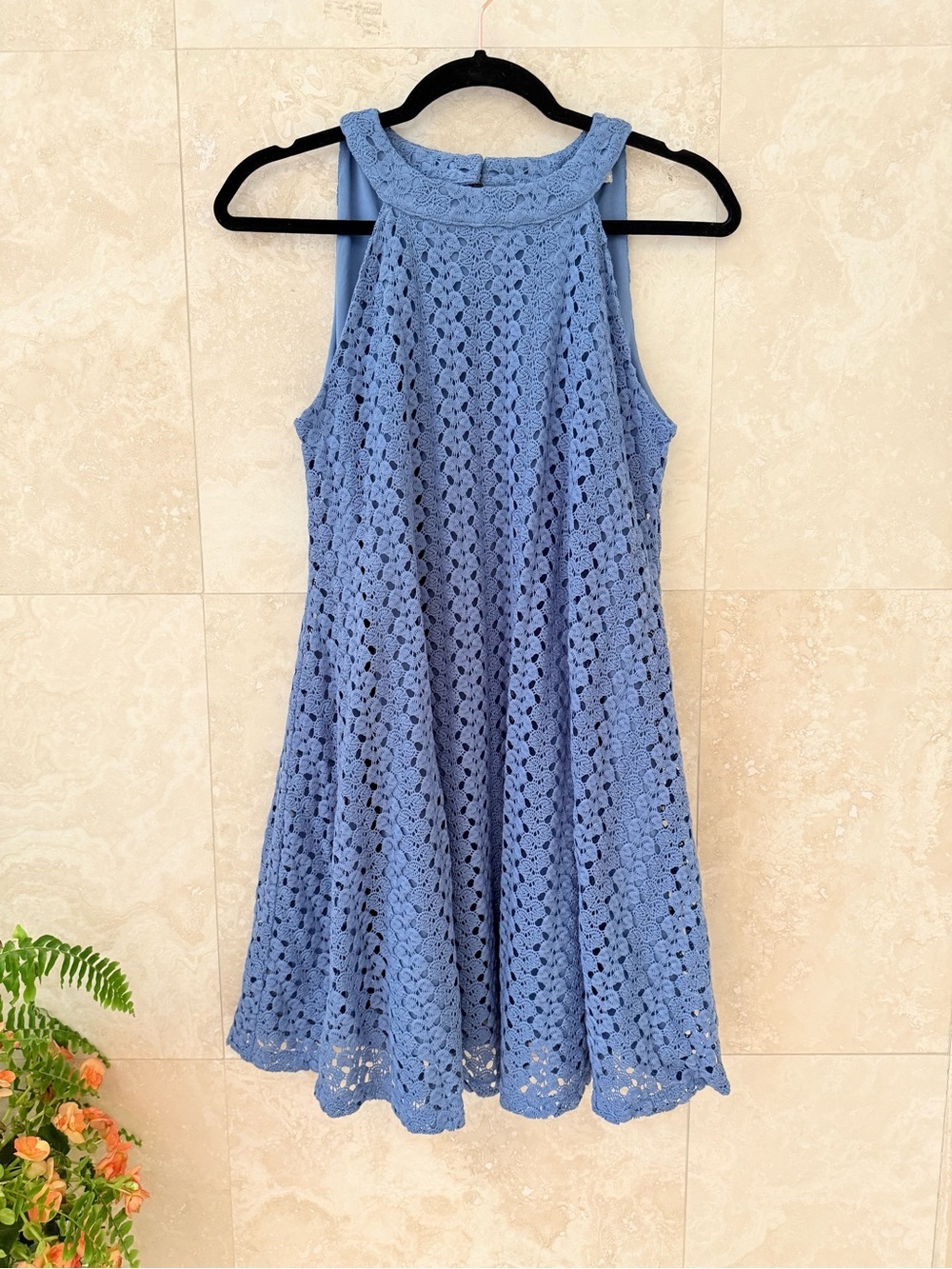 Altar’d State Blue Lace Overlay Sleeveless Swing Top / Mini Dress Size S EUC